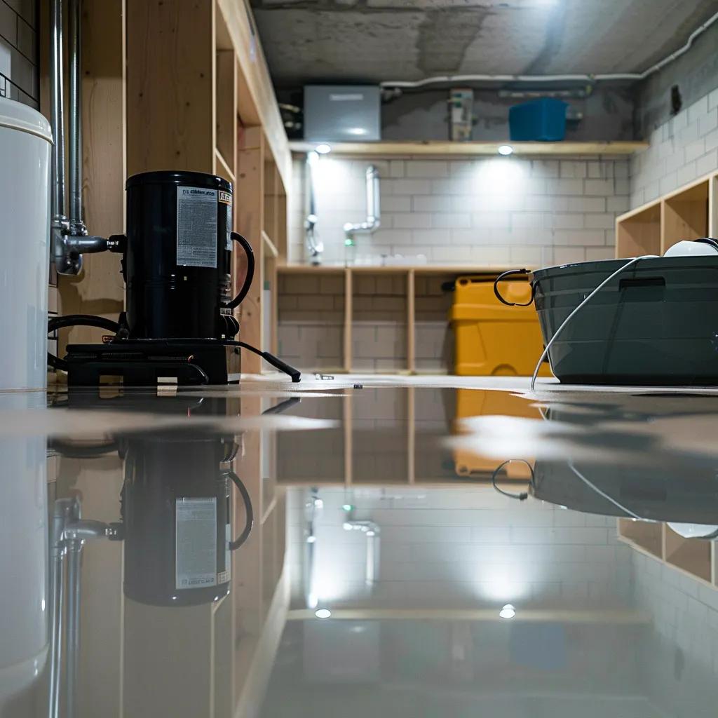 Modern basement waterproofing system with sump pump and drainage setup